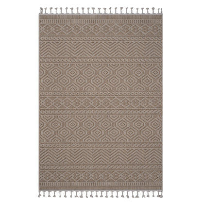 Guros Collection 7.9x10 beige area rug with geometric patterns fringe by HouseOfZazla on Tampa Home & Garden Store