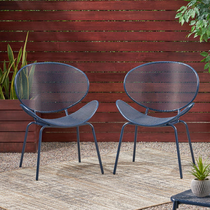 Elba Contemporary Armless Outdoor Chairs set of two, blue-gray metal mesh by HouseOfZazla on Tampa Home & Garden Store