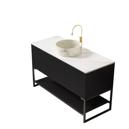 Tulio 48in black bathroom vanity with marble countertop round vessel sink and gold faucet on Tampa Home & Garden Store
