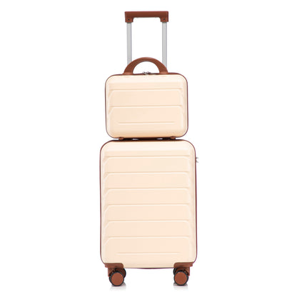 Beige ABS spinner luggage set, 2-piece (14/20) with brown accents on Tampa Home & Garden Store