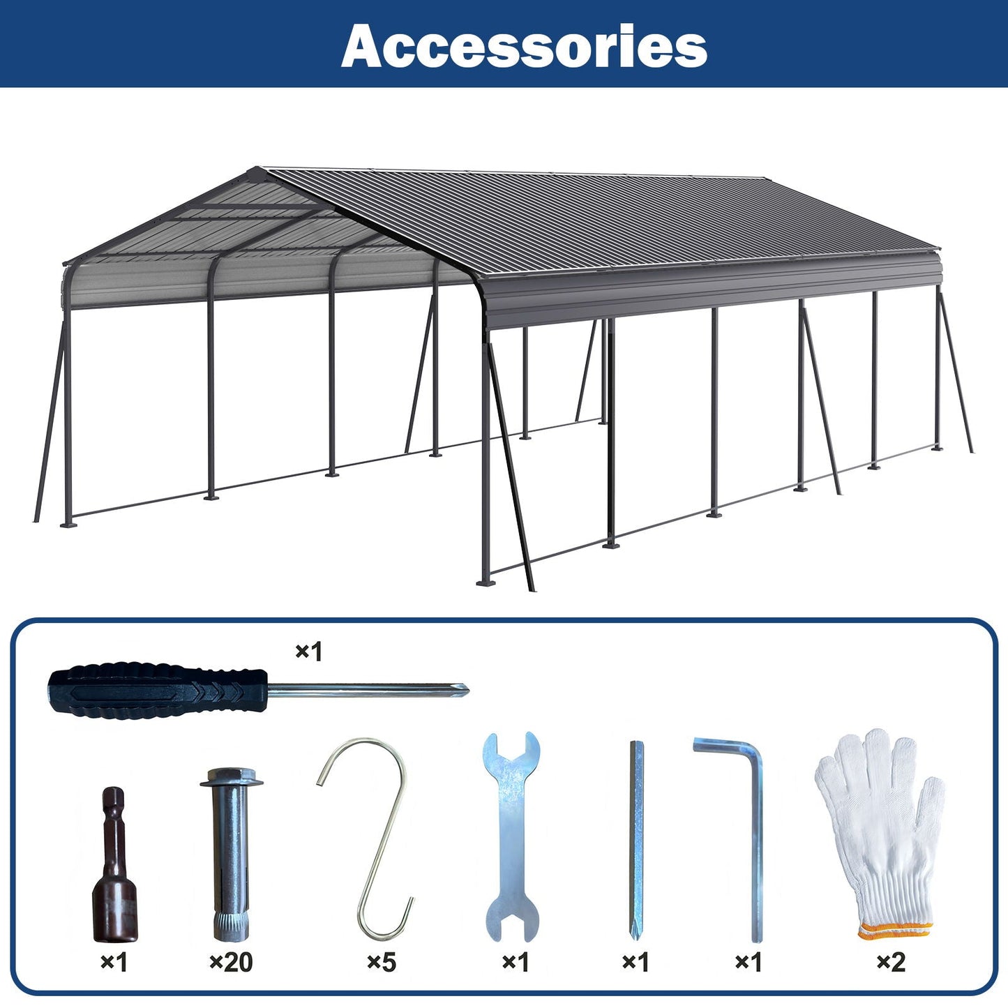 Heavy Duty Galvanized Carport 13x26.5 Ft Gray