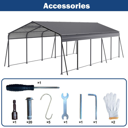 Heavy Duty Galvanized Carport 13x26.5 Ft Gray