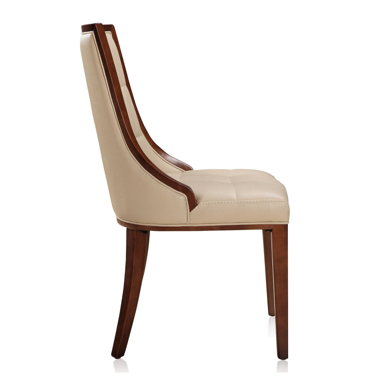 Fifth Avenue dining chair set of 2, beige faux leather upholstery with dark wood frame and legs on Tampa Home & Garden Store