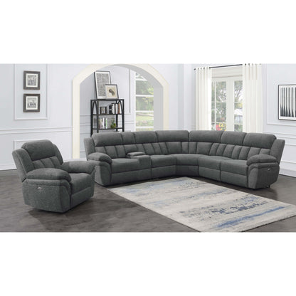 Divine 6 Piece Reclining Sectional in dark gray fabric by HouseOfZazla with plush seat cushions on Tampa Home & Garden Store