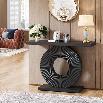 Modern Console Table with Sculptural Geometric Base in dark charcoal finish on Tampa Home & Garden Store