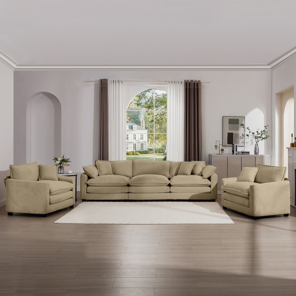 Elegant oversized sectional sofa set 3-piece with deep seats in corduroy by HouseOfZazla on Tampa Home & Garden Store