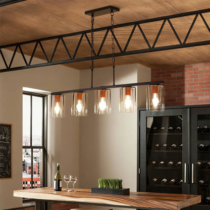 Adjustable Pendant Lighting with Wood Grain