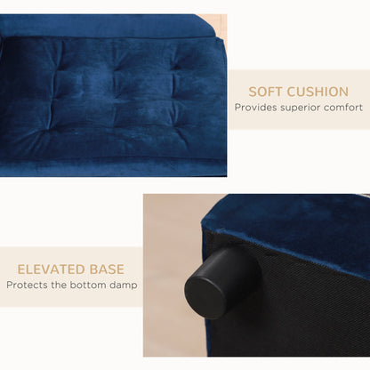 PawHut Luxury Fancy Dog Bed for Small Dogs with Hidden Storage, blue velvet tufted cushion on Tampa Home & Garden Store