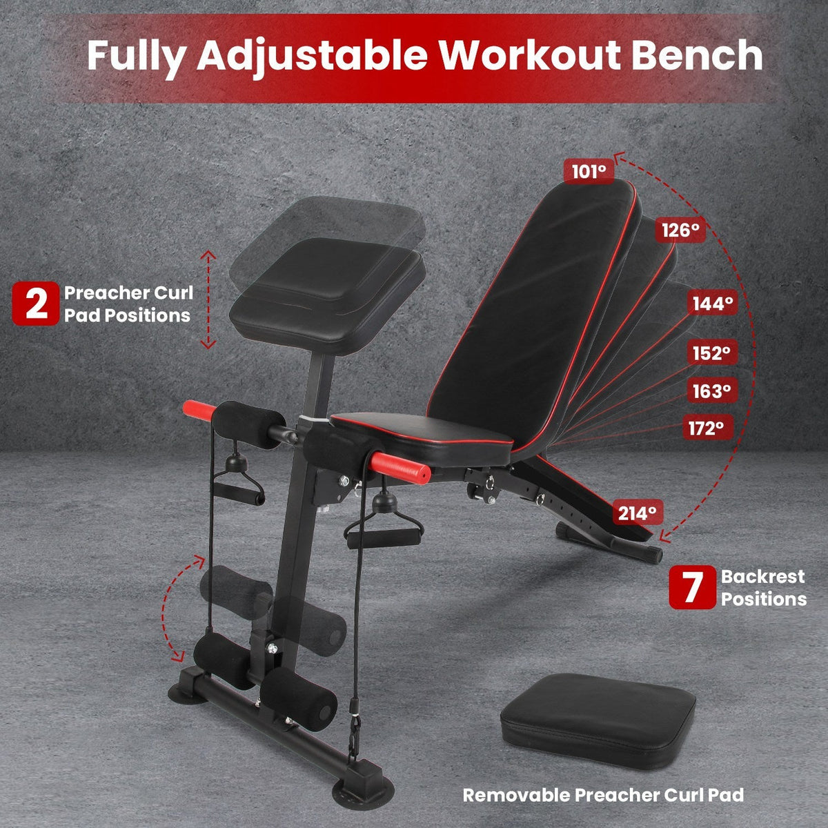 UpTrend Deals adjustable weight bench with preacher curl pad, resistance bands, black on Tampa Home & Garden Store