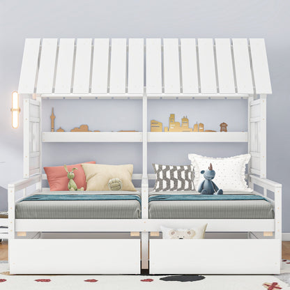 HouseOfZazla white storage bed with 2 side-by-side drawers for twin beds on Tampa Home & Garden Store