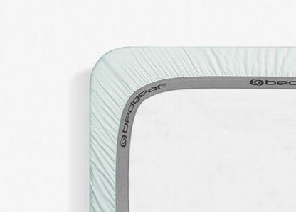 BedGear Hyper-Linen Crib Sheet Light Green with gray bordered edge branding on Tampa Home & Garden Store