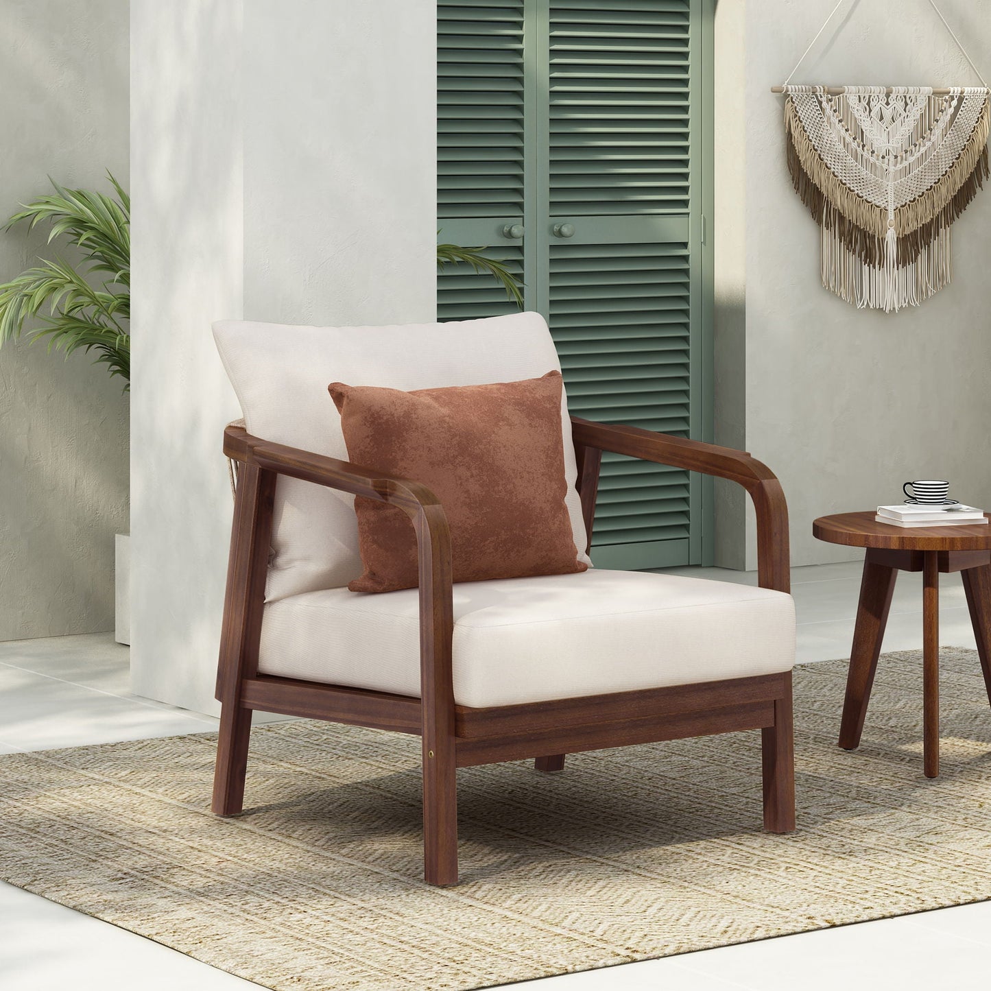 Solid Wood Lounge Chair With Woven Backrest