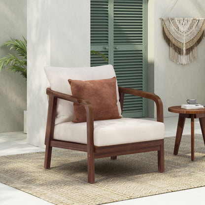 Solid Wood Lounge Chair With Woven Backrest