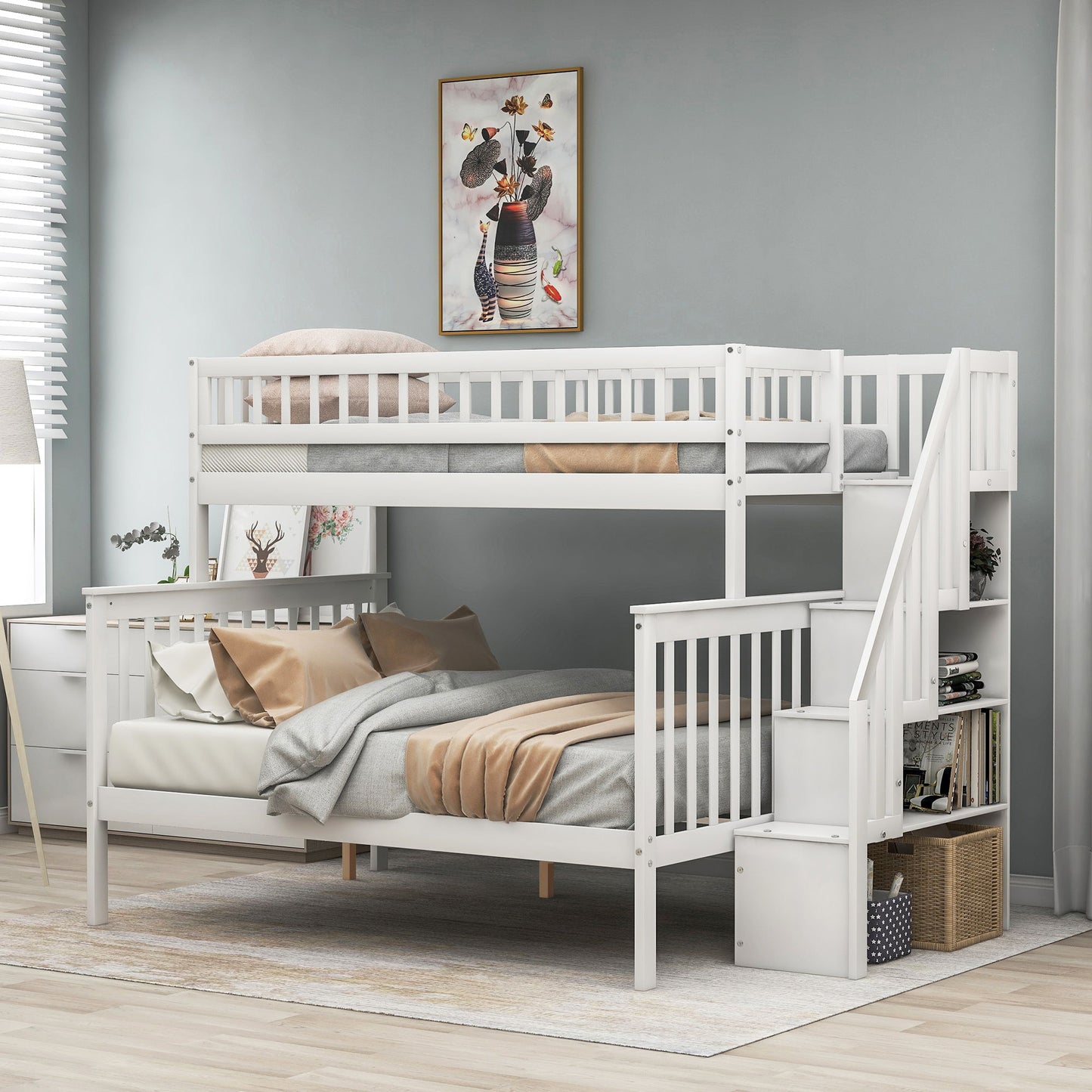 Bunk bed with staircase white twin-over-twin by HouseOfZazla on Tampa Home & Garden Store