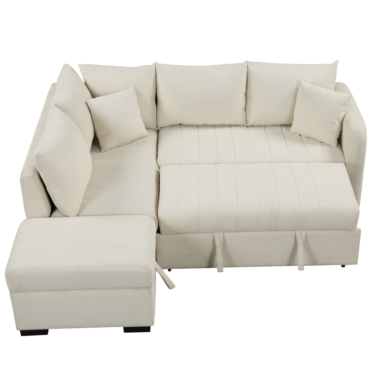 L-shaped sectional sofa in cream fabric with a movable storage ottoman on Tampa Home & Garden Store