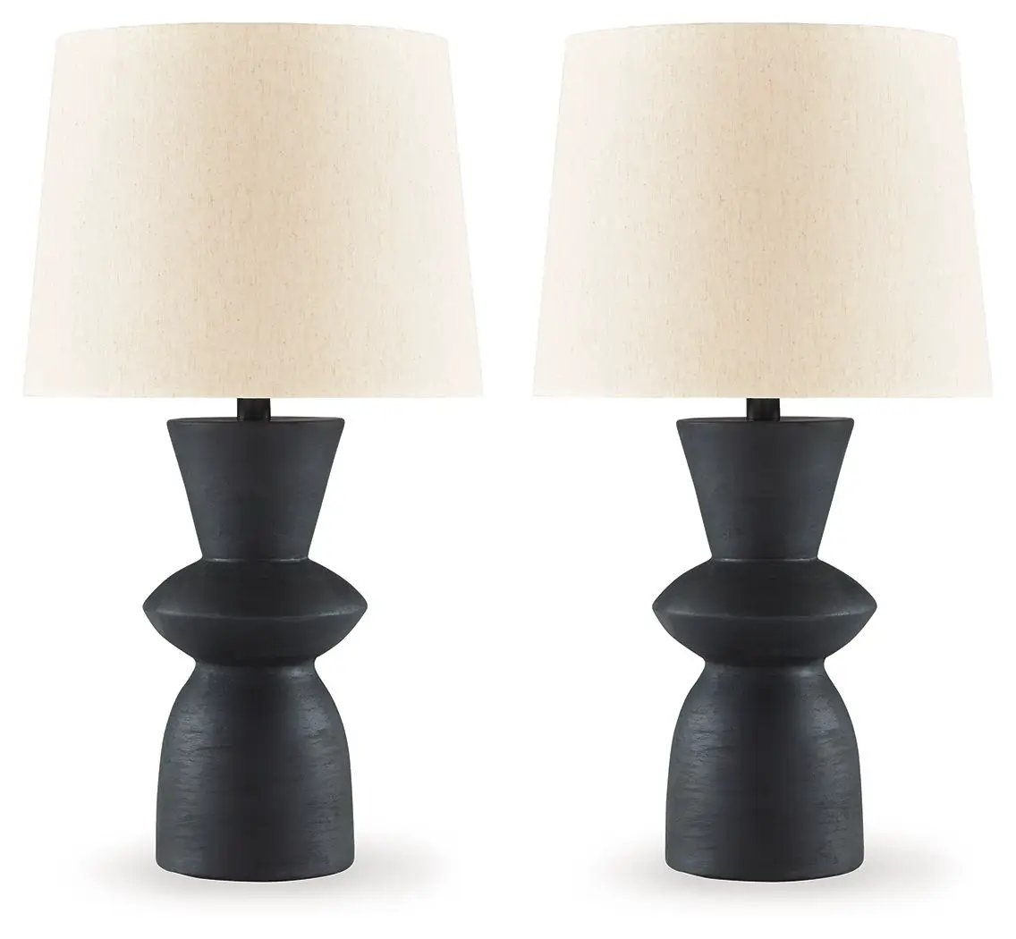 Scarbot paper table lamp set of 2 distressed black with cream linen shades by Unique Piece on Tampa Home & Garden Store