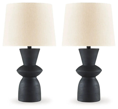 Scarbot paper table lamp set of 2 distressed black with cream linen shades by Unique Piece on Tampa Home & Garden Store