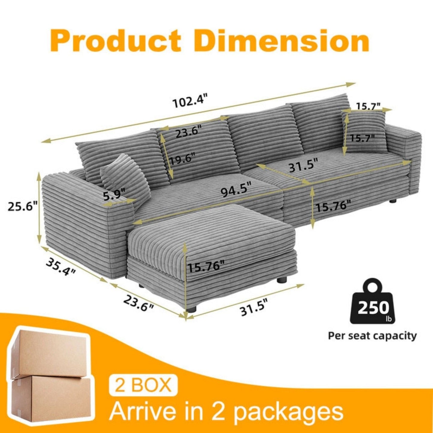 Modern Deep Seat Upholstered Sofa and Couch