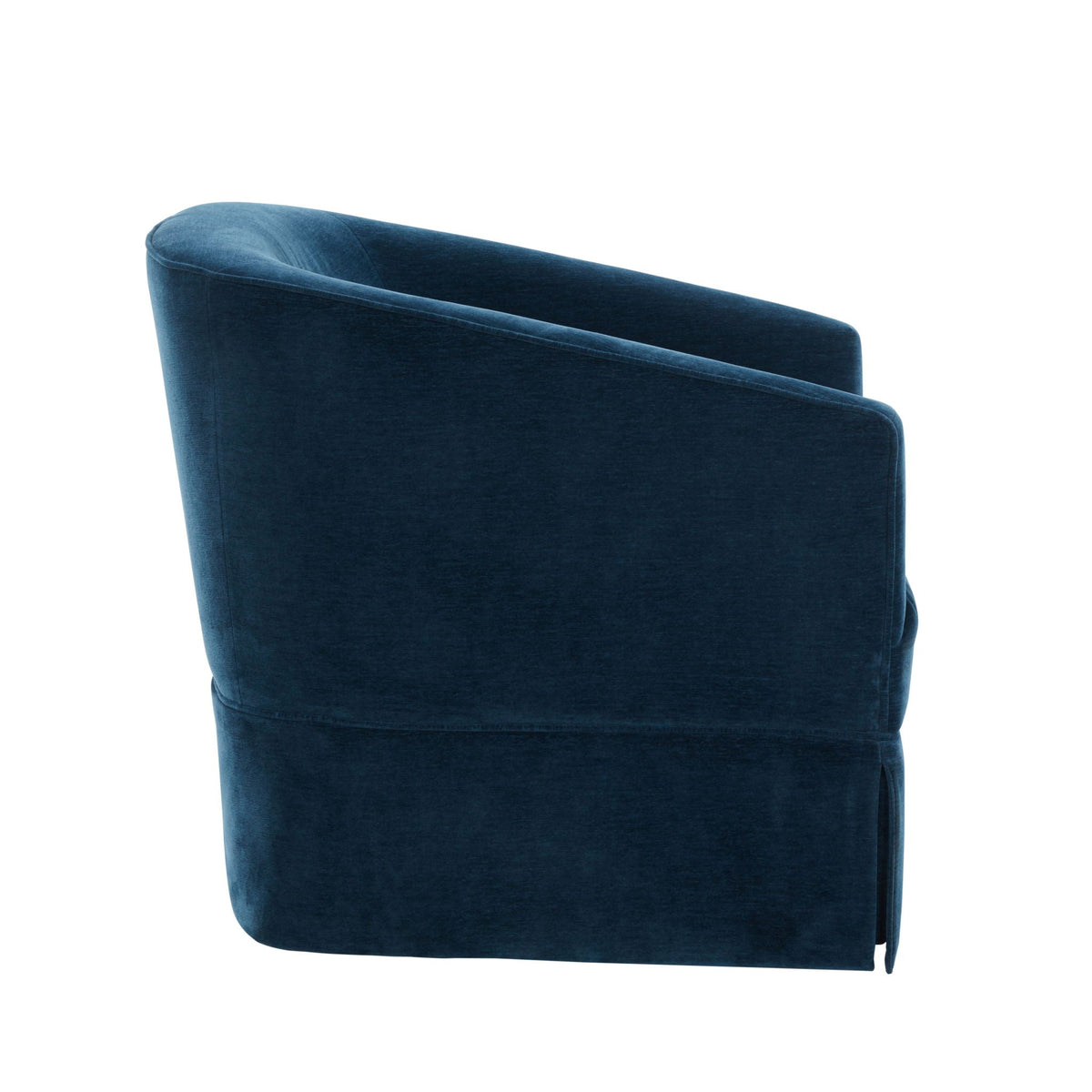 Skirted blue velvet swivel chair by HouseOfZazla with curved back and armrest on Tampa Home & Garden Store