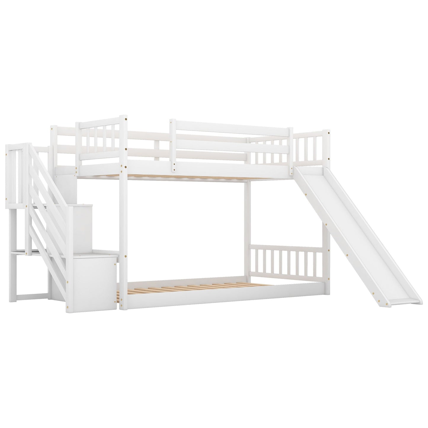 Bunk Bed With Convertible Slide And Stairway white painted wood, HouseOfZazla on Tampa Home & Garden Store