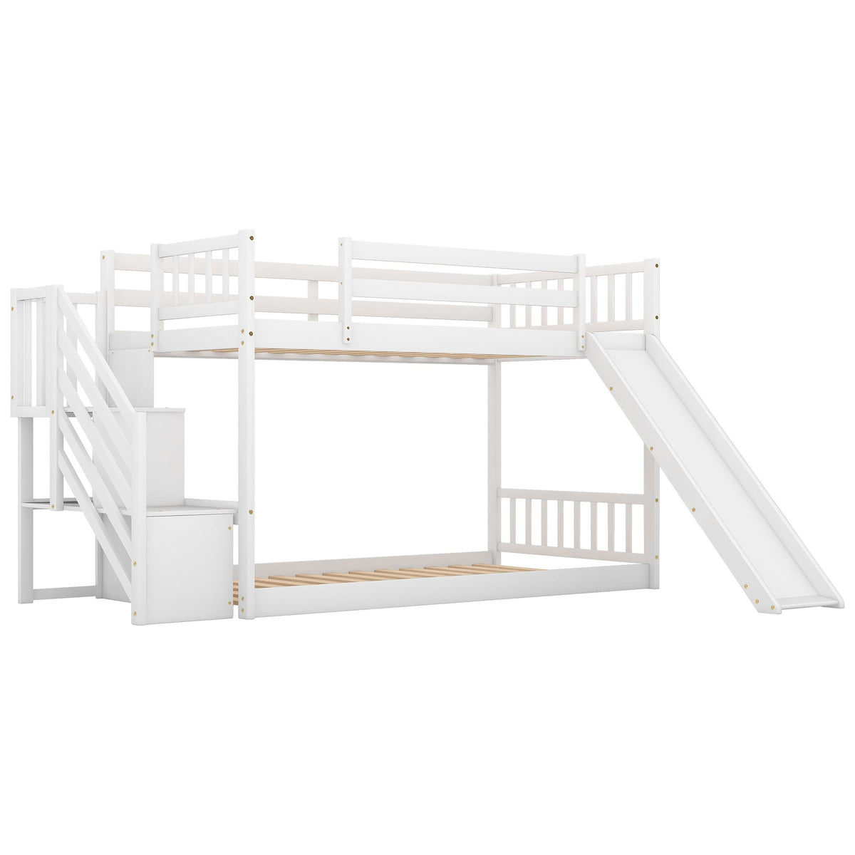 Bunk Bed With Convertible Slide And Stairway white painted wood, HouseOfZazla on Tampa Home & Garden Store