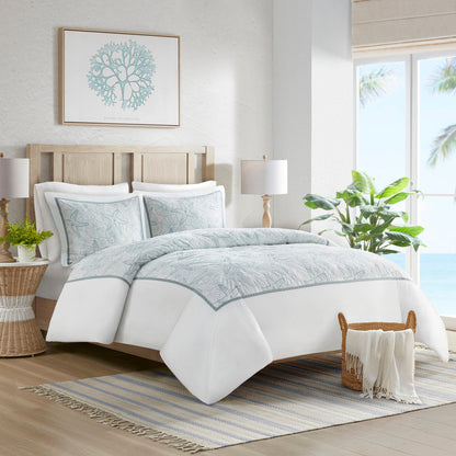 White cotton duvet cover mini set with embroidered seashells by HouseOfZazla, full/queen on Tampa Home & Garden Store