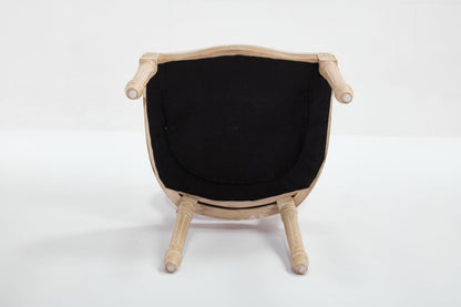 French Country dining chair with light wood frame and black upholstered back, rear view on Tampa Home & Garden Store