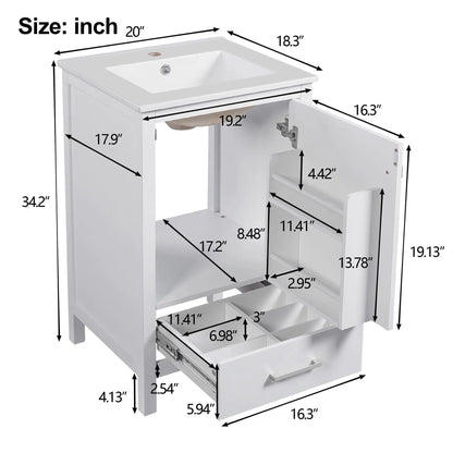 Bathroom Vanity Ceramic Sink and Divider Drawer