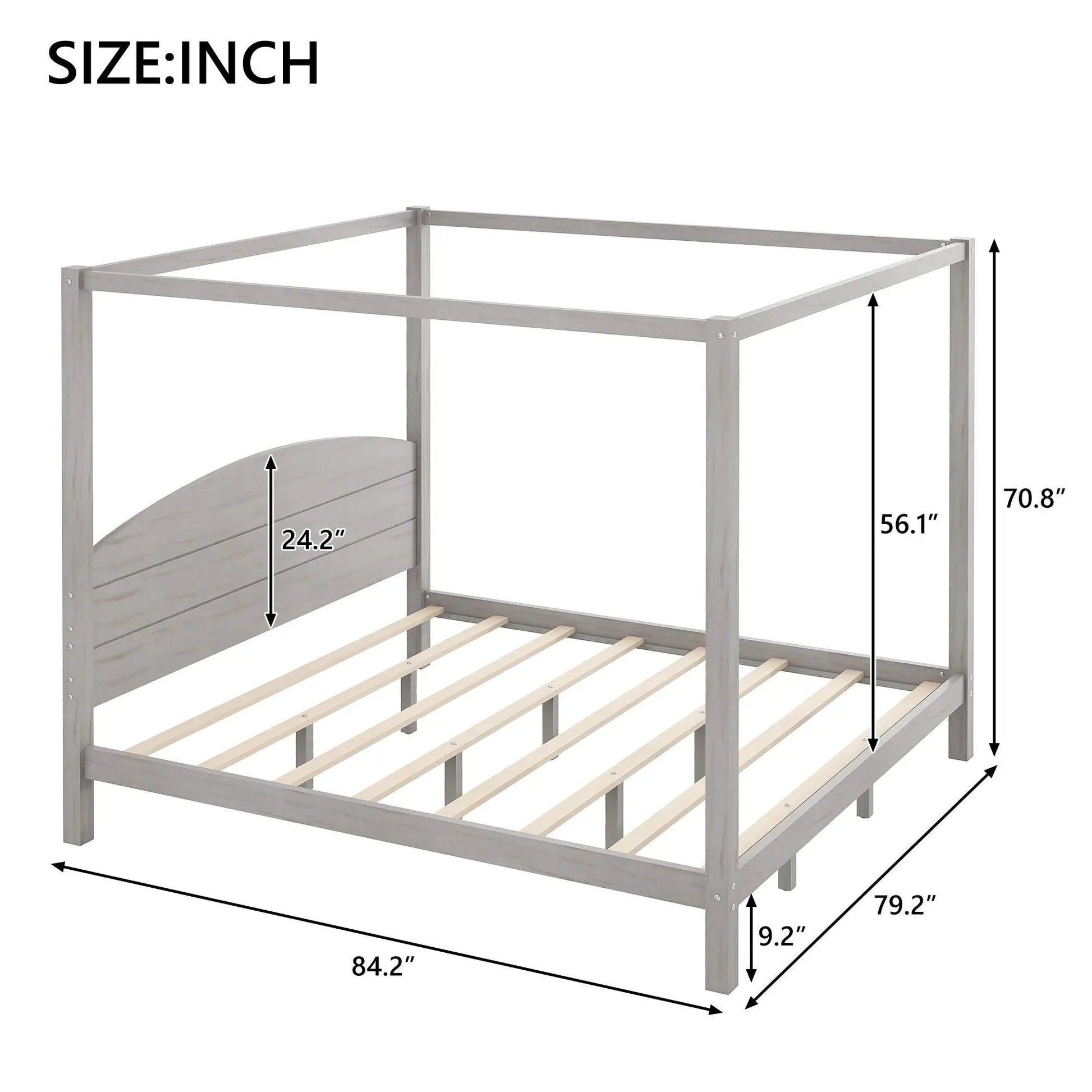 Gray wood canopy bed frame with headboard and slatted platform by Unique Piece Furniture on Tampa Home & Garden Store
