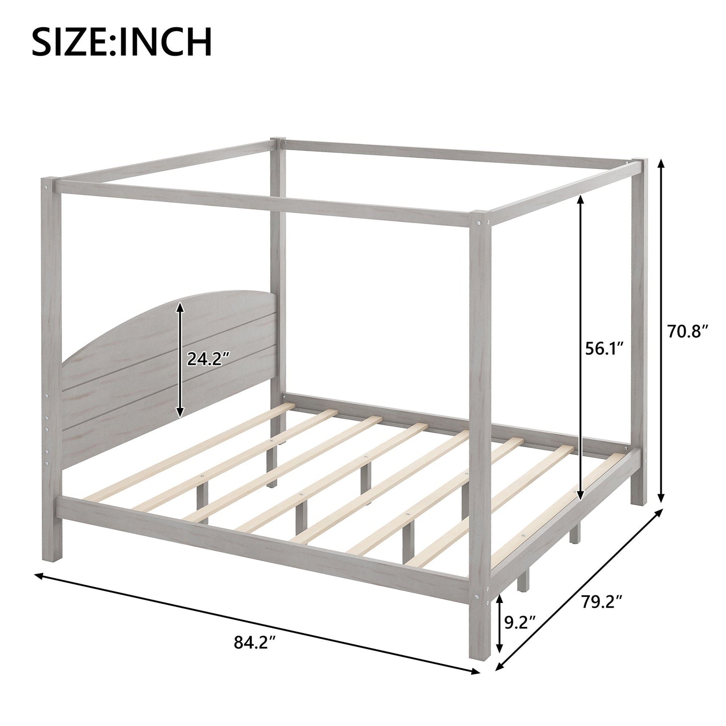 Anopy platform canopy bed with grey wood frame, headboard and support legs by HouseOfZazla on Tampa Home & Garden Store