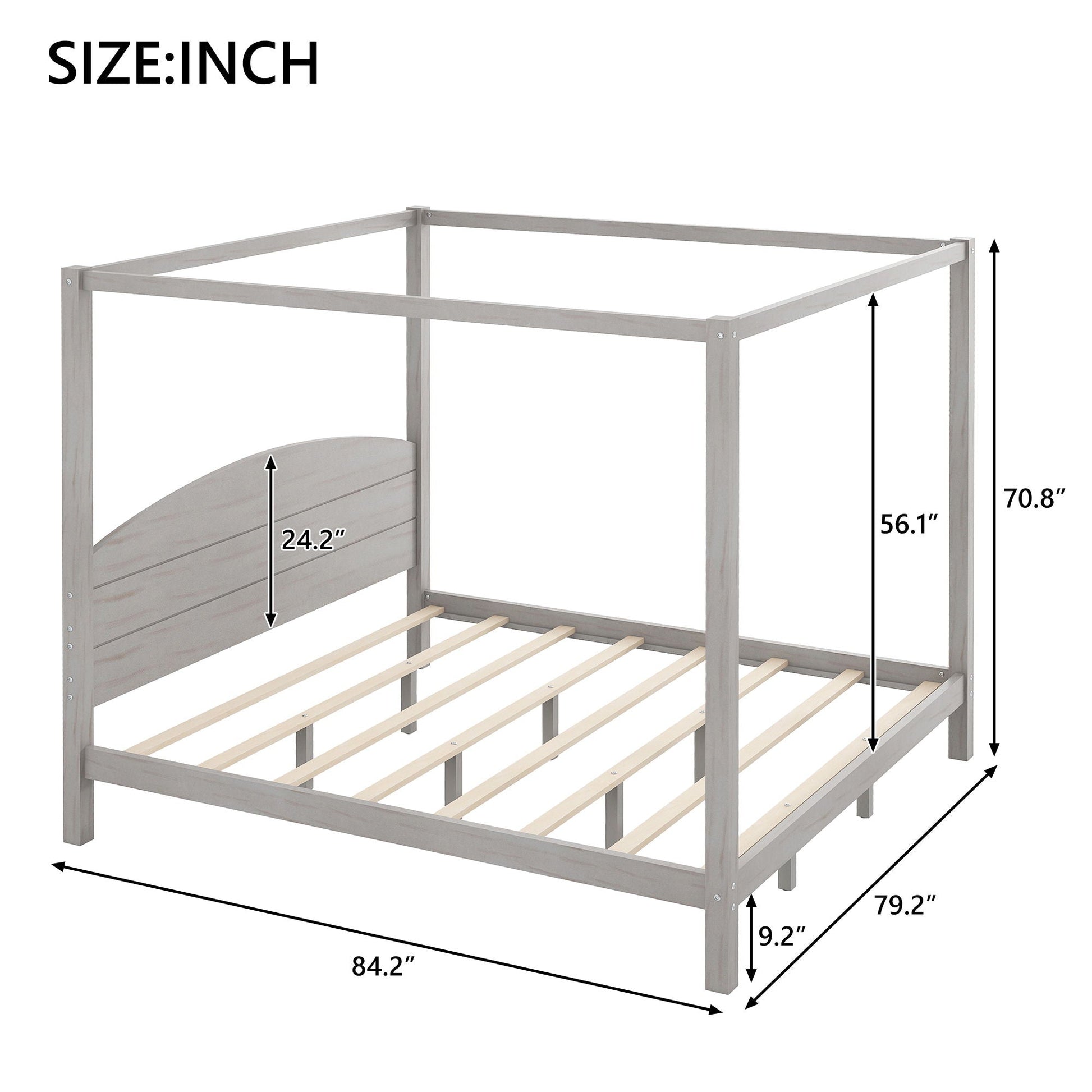 Anopy platform canopy bed with grey wood frame, headboard and support legs by HouseOfZazla on Tampa Home & Garden Store