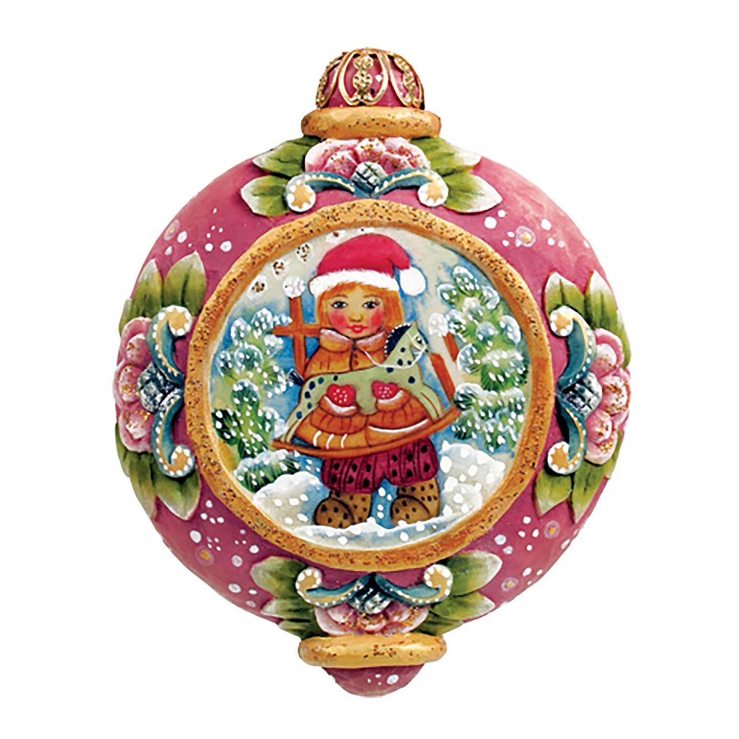 Christmas Gift Sculpted Hand-Painted Ornament by G. DeBrekht, pink with gold trim on Tampa Home & Garden Store