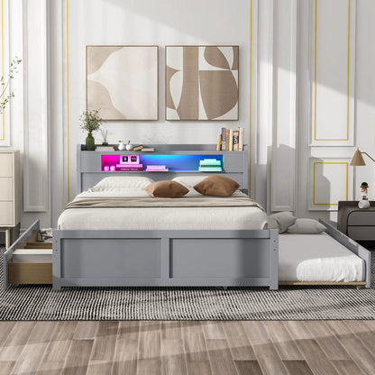 Gray storage platform bed with 2 drawers and trundle and LED lighting by Unique Piece Furniture on Tampa Home & Garden Store