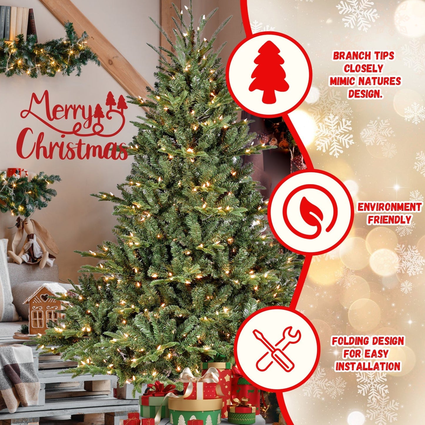 5FT The Full-Bodied Pre-Lit Evergreen Christmas Tree by HouseOfZazla with warm white LED lights on Tampa Home & Garden Store