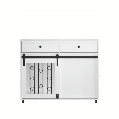 White dog crate furniture with double drawers and sliding barn door, suitable for small to medium dogs on Tampa Home & Garden Store