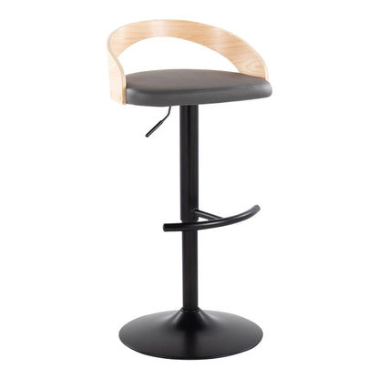 Adjustable Swivel Barstool Set with Cushion - black cushion seat, natural wood curved backrest on Tampa Home & Garden Store