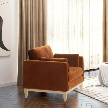 Knox Arm Chair by Unique Piece Furniture; brown suede upholstery, light wood legs, set of 2 on Tampa Home & Garden Store