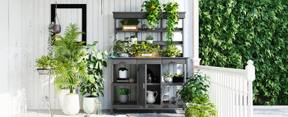 Topmax 66in Farmhouse Wooden Potting Bench Table with shelves and plants on Tampa Home & Garden Store
