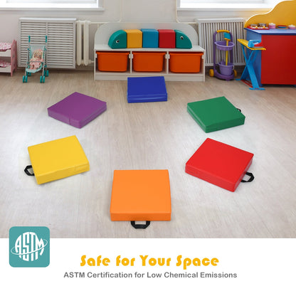 6 Pieces 15 Inches Square Toddler Floor Cushions Flexible Soft Foam Seating with Handles