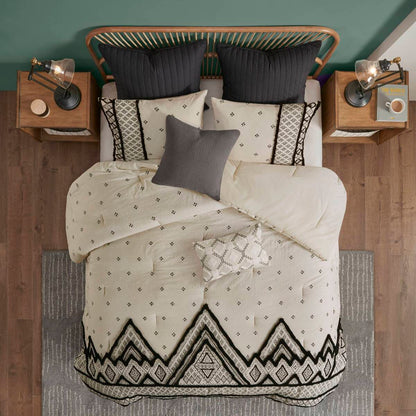 Cotton Flax Linen Comforter Set Natural King/Cal by HouseOfZazla, black geometric border on Tampa Home & Garden Store