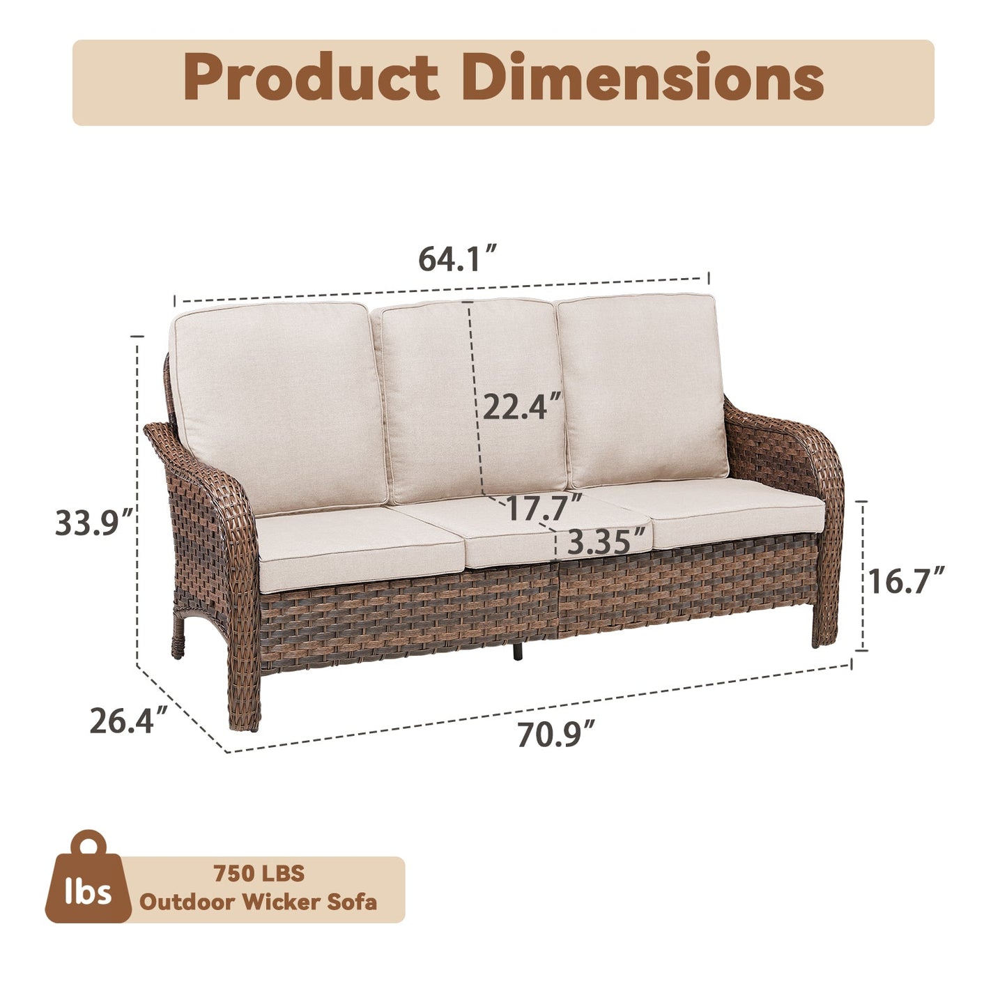 70.9 in PE wicker rattan outdoor furniture set by HouseOfZazla, beige cushioned sofa on Tampa Home & Garden Store