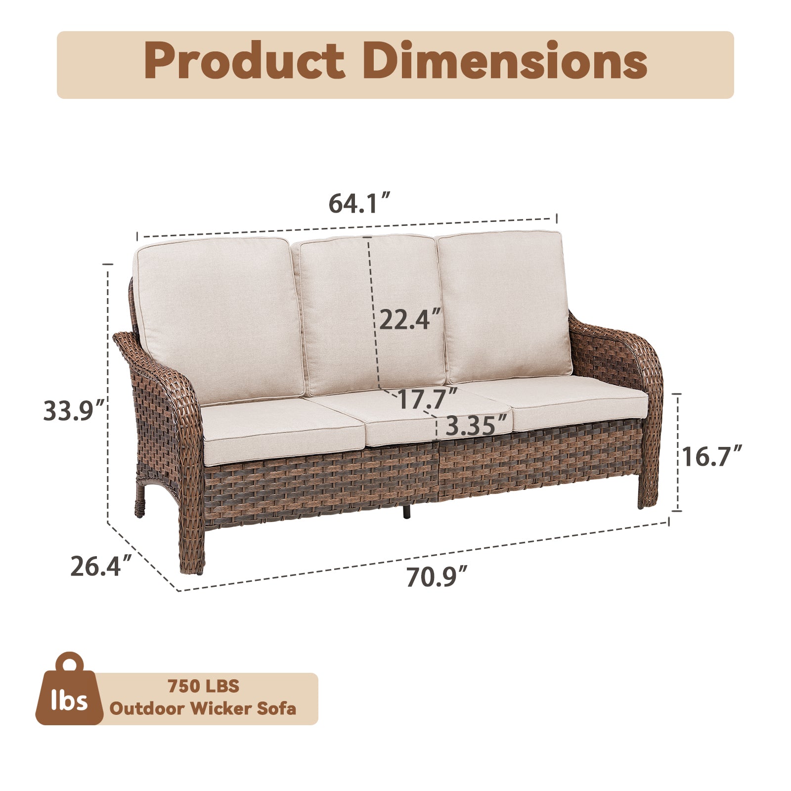 70.9 in PE wicker rattan outdoor furniture set by HouseOfZazla, beige cushioned sofa on Tampa Home & Garden Store