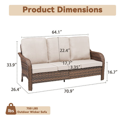 70.9 in PE wicker rattan outdoor furniture set by HouseOfZazla, beige cushioned sofa on Tampa Home & Garden Store