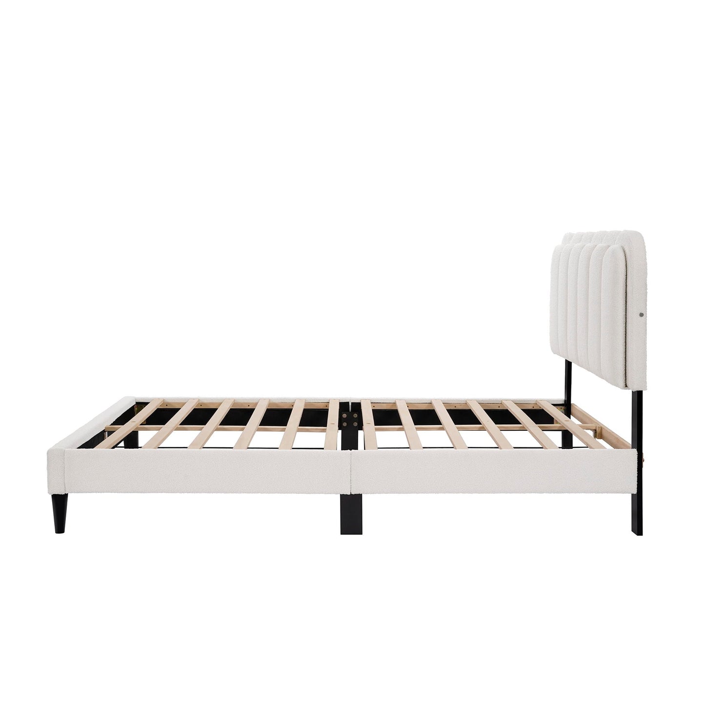 Lambswool Petal Headboard Bed Frame by HouseOfZazla, white tufted headboard with black legs on Tampa Home & Garden Store