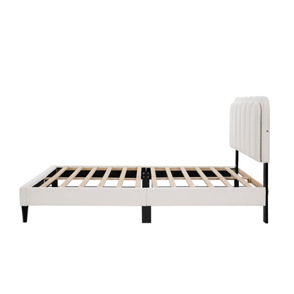 Lambswool Petal Headboard Bed Frame by HouseOfZazla, white tufted headboard with black legs on Tampa Home & Garden Store
