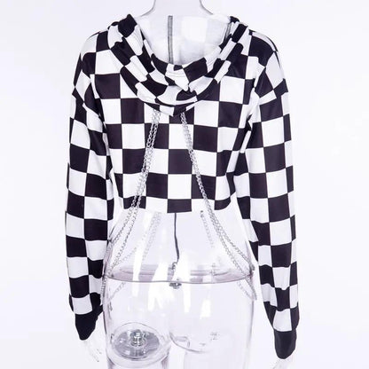 Dark Design Cool Blouse Women's Sweater with black-and-white checker hoodie by FLIPSTYLEZLLC on Tampa Home & Garden Store