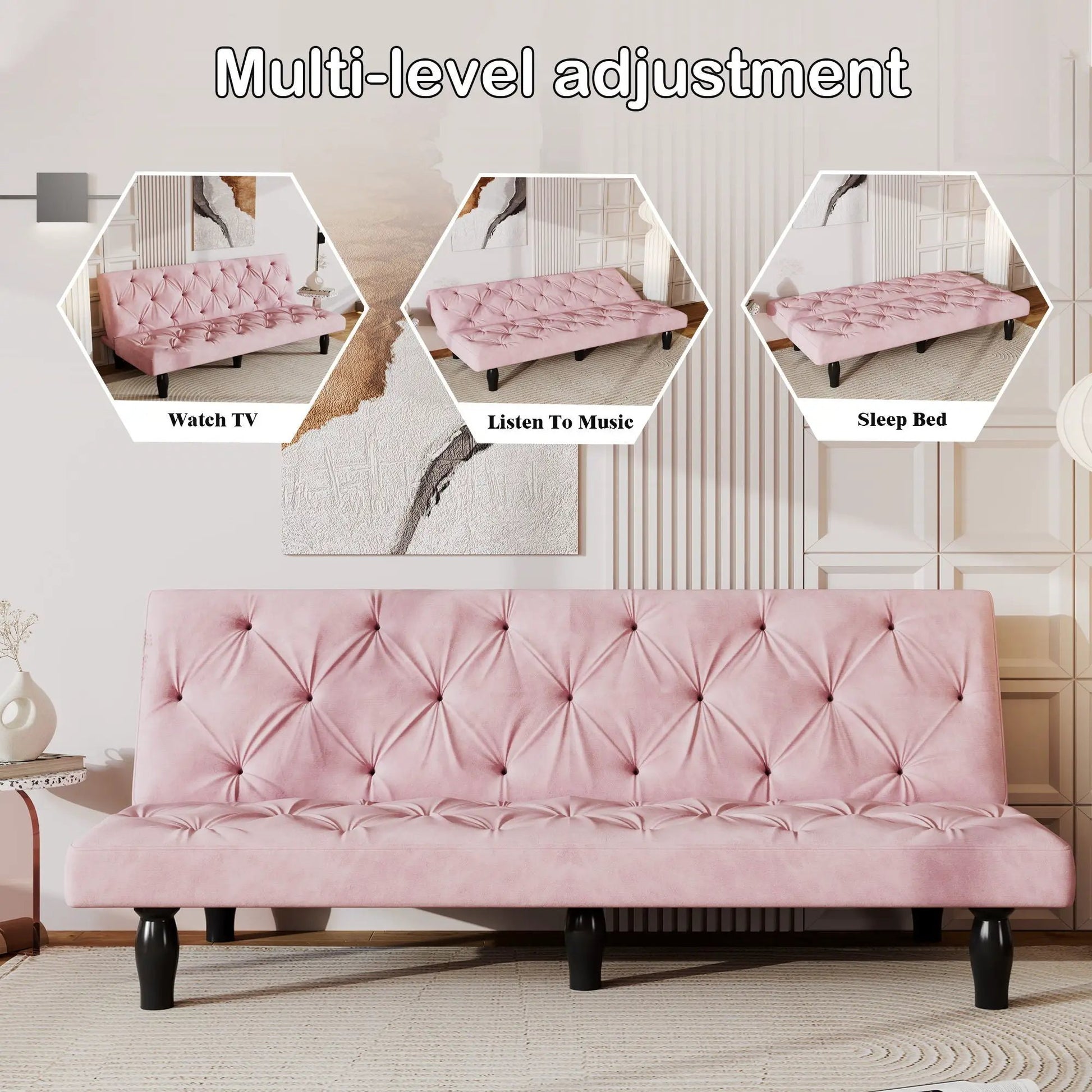 Sofa Bed With Adjustable Backrest pink tufted velvet futon sofa Unique Piece Furniture on Tampa Home & Garden Store
