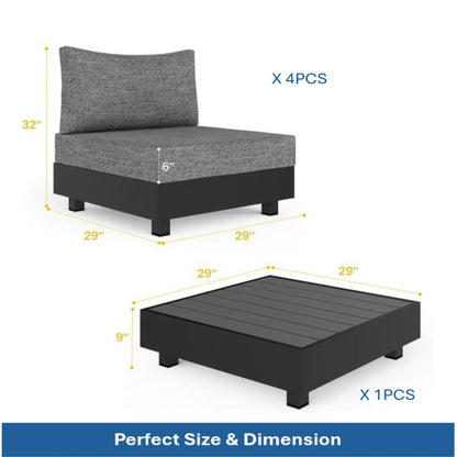 HouseOfZazla gray patio sectional set with 4 modular armless chairs and coffee table on Tampa Home & Garden Store