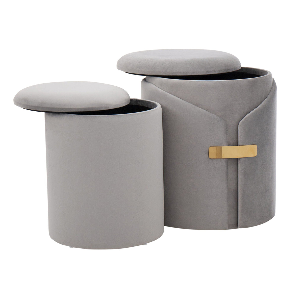 Dahlia nesting ottomans in gray velvet with gold metal accent, 2-piece set by HouseOfZazla on Tampa Home & Garden Store