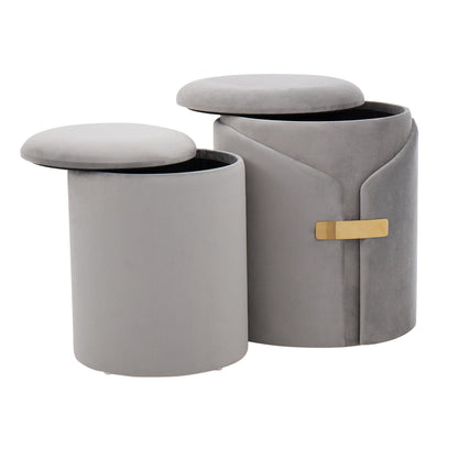 Dahlia nesting ottomans in gray velvet with gold metal accent, 2-piece set by HouseOfZazla on Tampa Home & Garden Store
